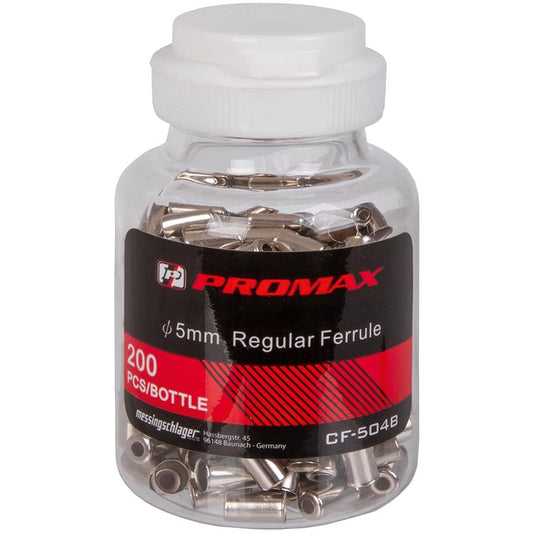 Promax CF-504B Brake Housing Ferrules, 5mm, Silver, Bottle of 200