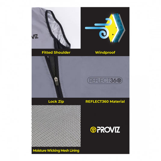 Proviz Reflect360 Performance Cycling Gilet Vest Reflective Grey LG Men`s