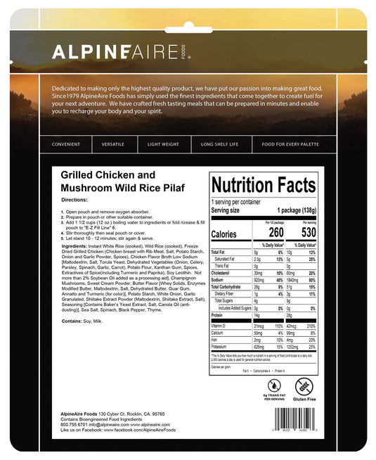 Alpine Aire Gourmet Chicken & Mushroom Rice Pilaf - A Delicious Outdoor Meal Option