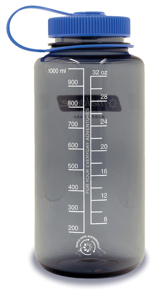 Nalgene 32oz Sustain Water Bottle in Gray with Blue Lid - Eco-Friendly and Durable