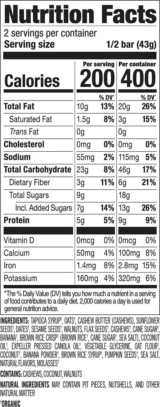 Probar Meal Banana Nut Bread Bar - Energizing Meal Replacement Food Pack of  12