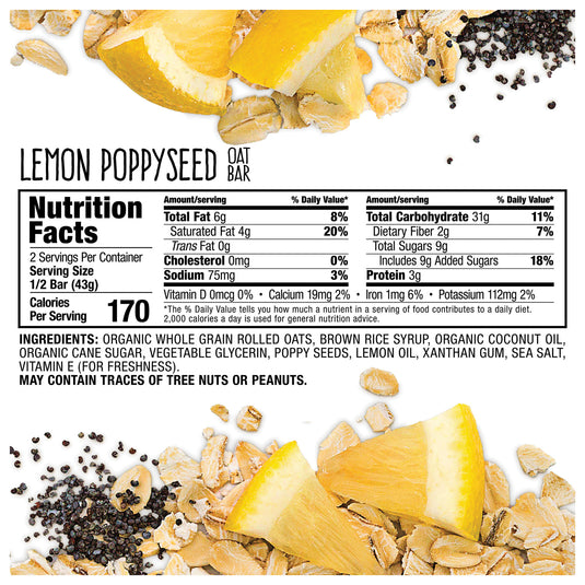 Bobo's Lemon Poppy Energy Bars - Delicious Oat Bars for a Boost of Energy! Pack of  12