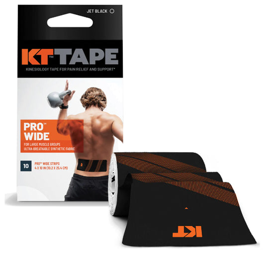 KT Tape Pro Wide 10 Ct 10" Precut Black - Support and Relief for Active Lifestyles