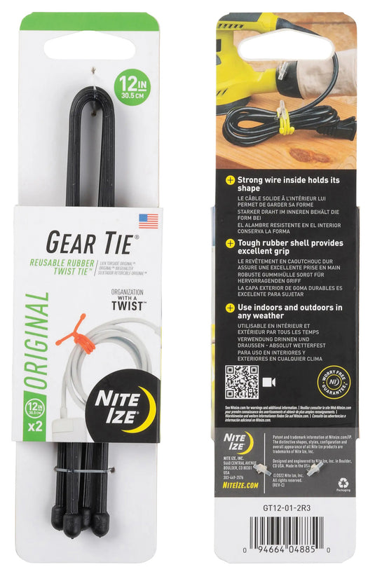 Nite Ize Gear Tie 12" Black 2-Pack: Versatile and Durable Cable Management Solution