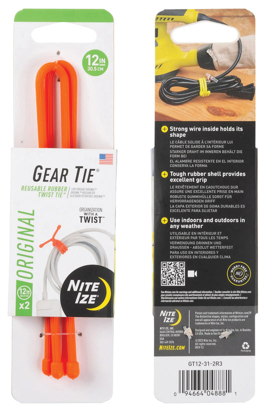 Nite Ize Gear Tie 12" Bright Orange 2-Pack Strap - Secure and Organize Your Gear with Ease!