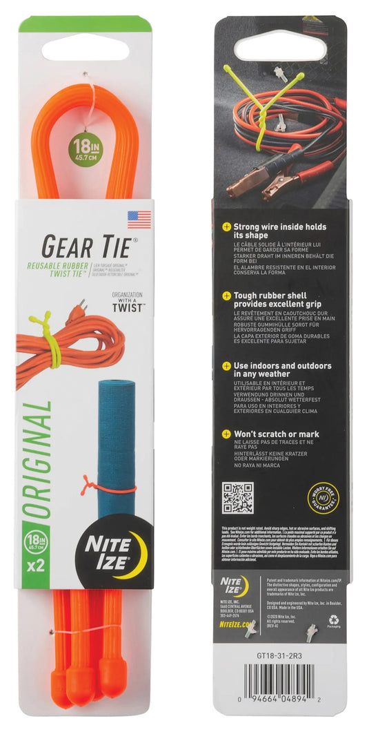 Nite Ize Gear Tie 18" Bright Orange 2-Pack Strap - Secure and Organize Your Gear with Ease!
