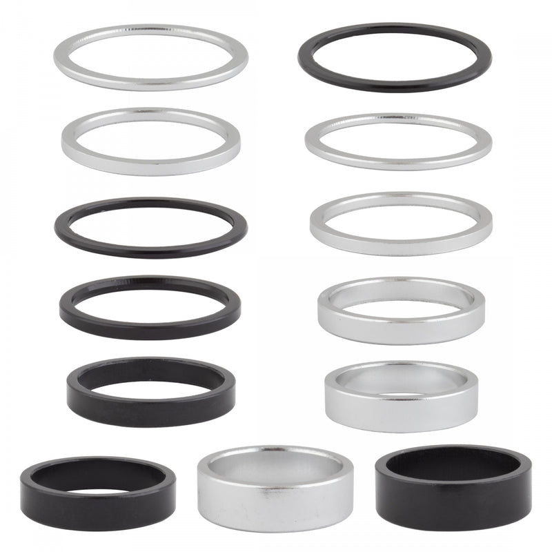 Load image into Gallery viewer, Wheels Manufacturing Aluminum Headset Spacer Kit 1-1/8", Assorted 105pcs, Silver

