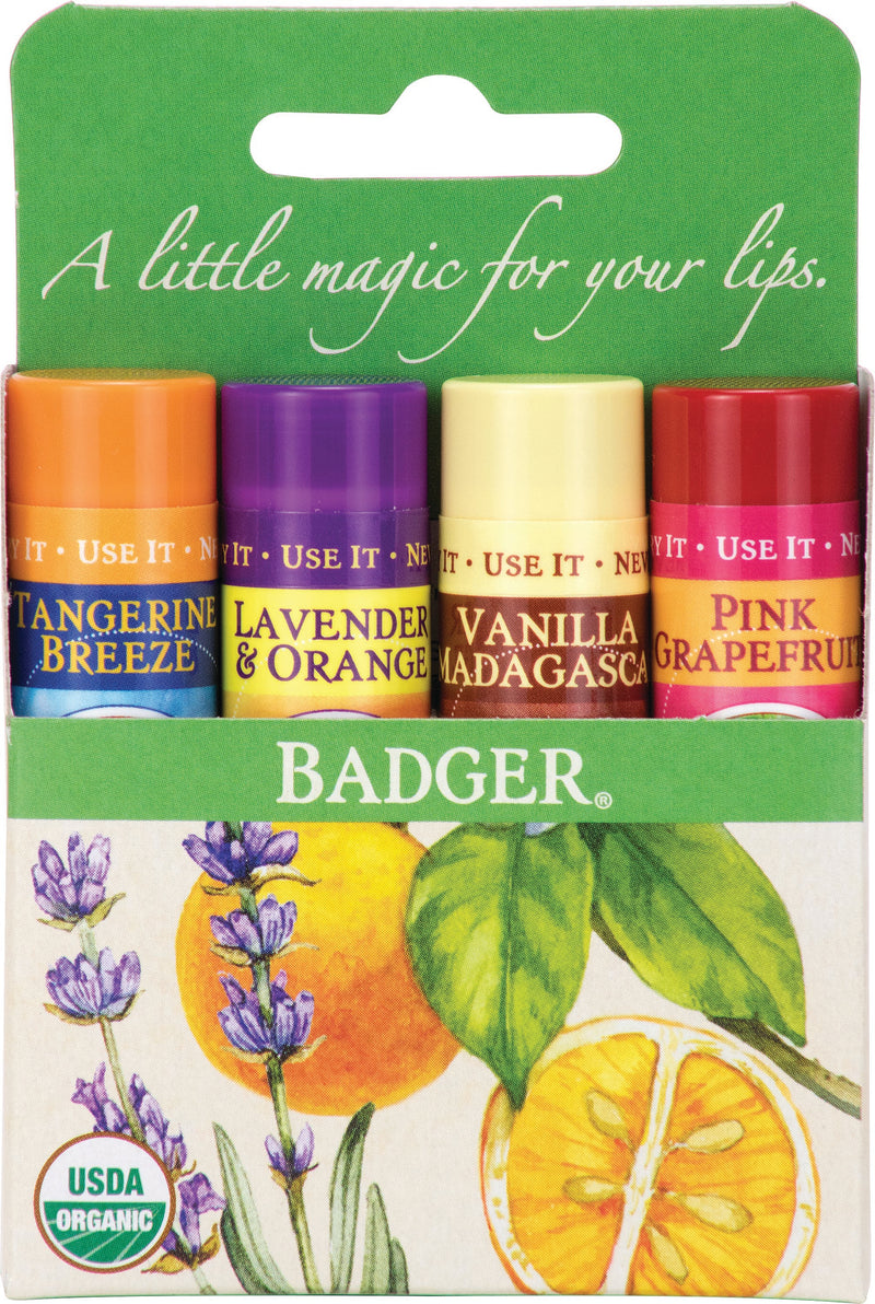 Load image into Gallery viewer, Badger Classic Lip Balm 4-Pack: Soothing Green Lip Balm Set
