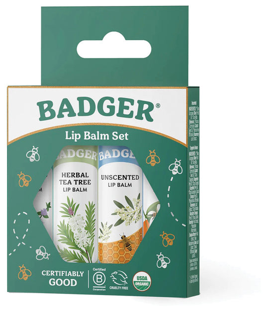 Badger Classic Lip Balm 4-Pack: Soothing Green Lip Balm Set