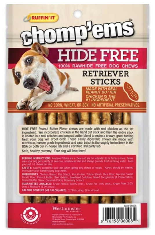 Ruffin' It Chomp'ems Peanut Butter Sticks 10-Pack - Delicious Dog Treats for Pups!