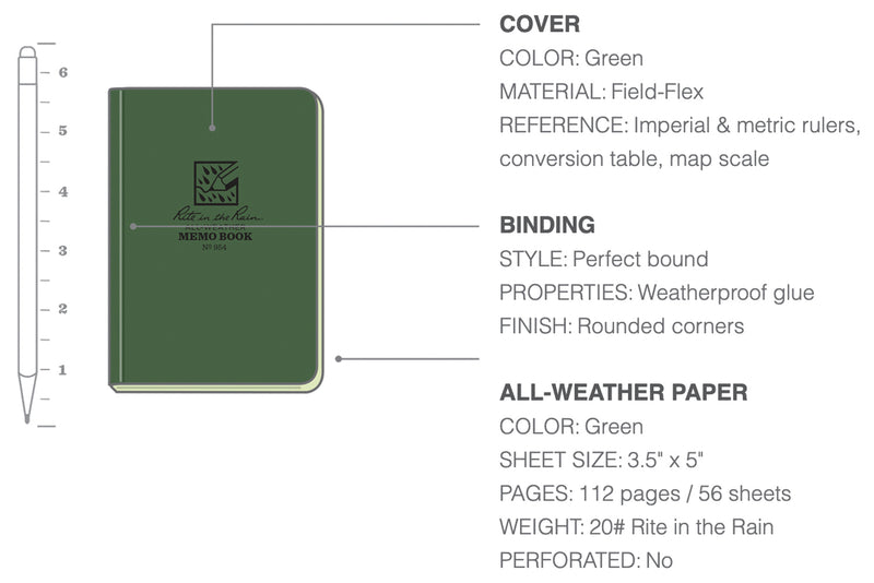 Load image into Gallery viewer, Rite In The Rain Flexbook Green 3.5 X 5 - Waterproof Notebook for All-Weather Writing
