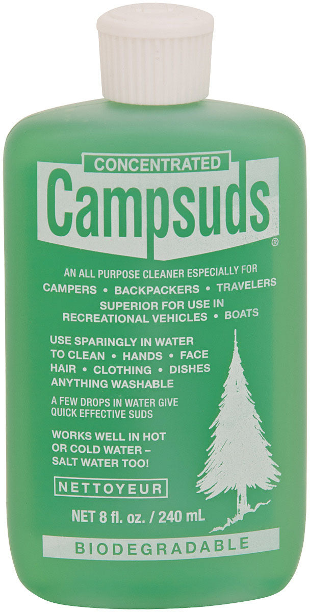 Load image into Gallery viewer, Camp Suds 8oz All-in-One Camping Soap &amp; Shampoo Biodegradable, Multi-Purpose Cleaner for Personal, Laundry, and Dishes
