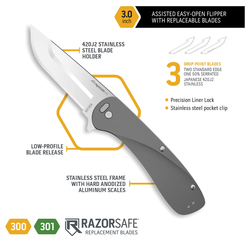Load image into Gallery viewer, Outdoor Edge RazorVX1 Cool Gray Assisted Opening Knife
