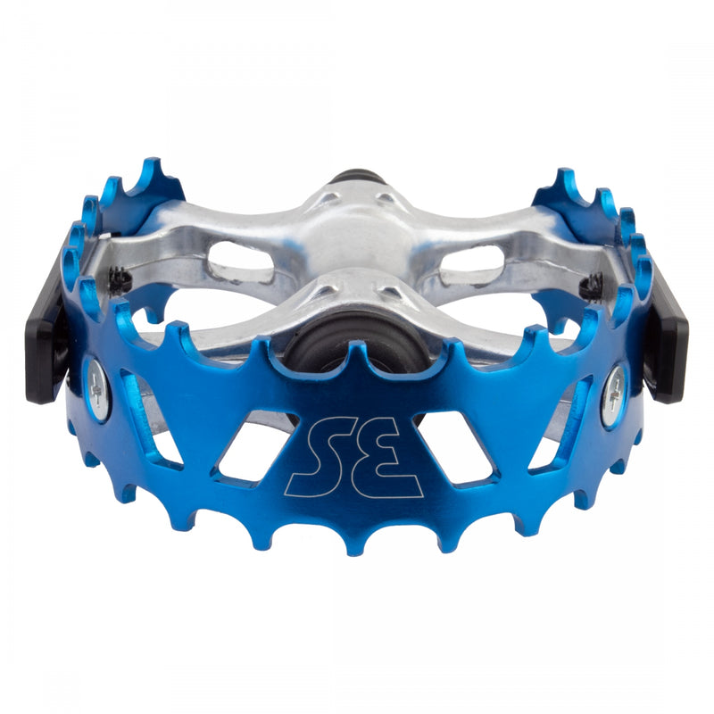 Load image into Gallery viewer, SE Bikes Bear Trap Alloy Pedals 9/16&quot; Boron Steel Axle W/ Reflector Silver/Blue
