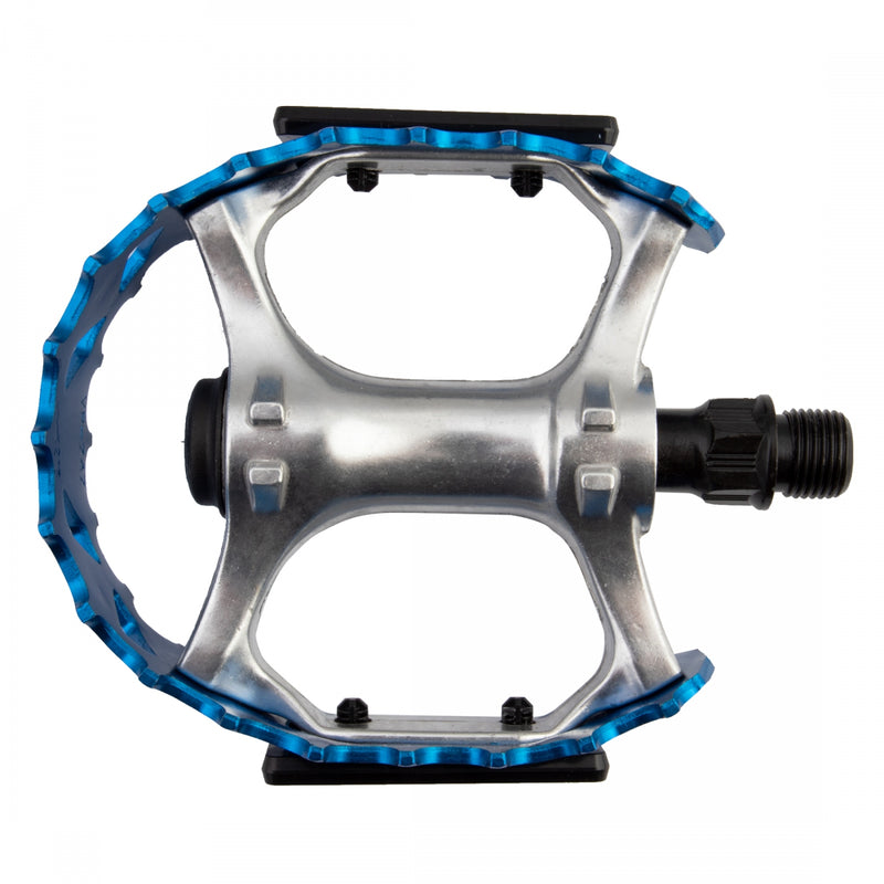 Load image into Gallery viewer, SE Bikes Bear Trap Alloy Pedals 9/16&quot; Boron Steel Axle W/ Reflector Silver/Blue

