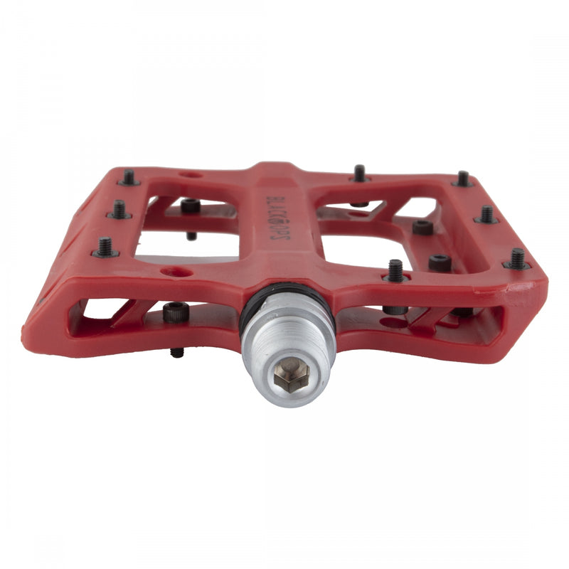 Load image into Gallery viewer, Black Ops Nylo-Pro II Pedals 9/16&quot; Chromoly Axle Nylon Body Removable Pins Red
