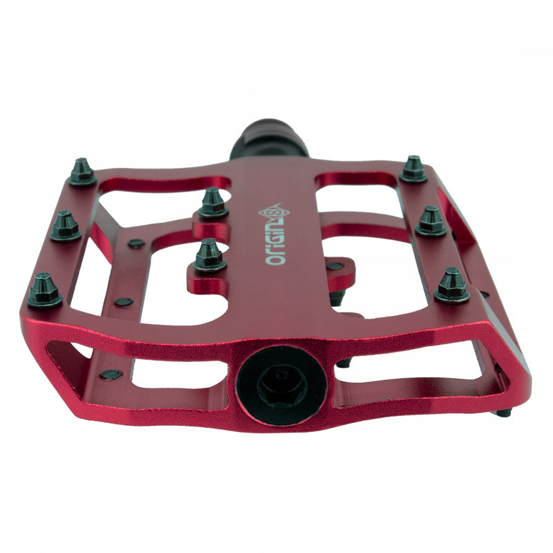 Load image into Gallery viewer, Origin8 Rascal XS Platform Pedals 9/16&quot; Concave Aluminum Body Removable Pins Red
