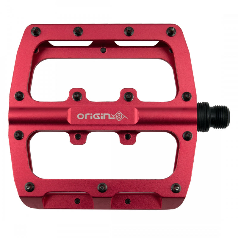 Load image into Gallery viewer, Origin8 Rascal XL Platform Pedals 9/16&quot; Concave Aluminum Body Removable Pins Red
