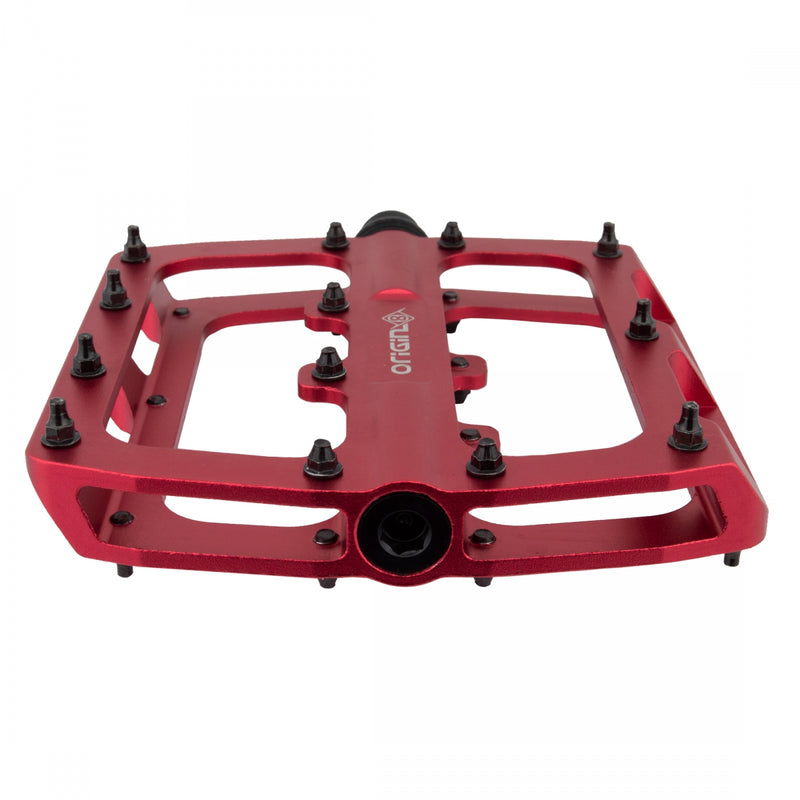 Load image into Gallery viewer, Origin8 Rascal XL Platform Pedals 9/16&quot; Concave Aluminum Body Removable Pins Red
