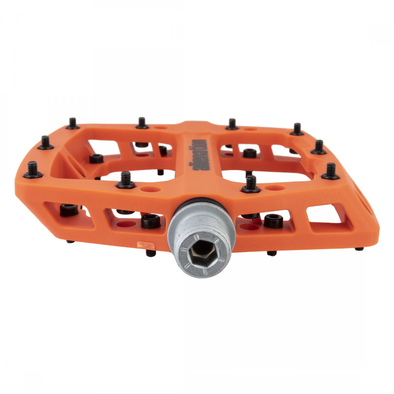 Load image into Gallery viewer, Alienation Foothold Pedal 9/16&quot; Concave Composite Platform Removable Pins Orange
