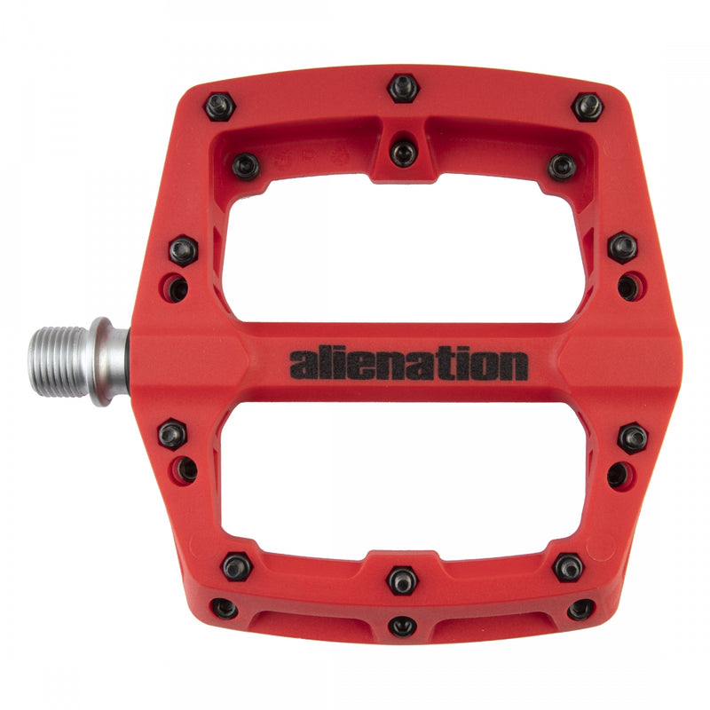 Load image into Gallery viewer, Alienation Foothold Pedal 9/16&quot; Concave Composite Platform Removable Pins Red
