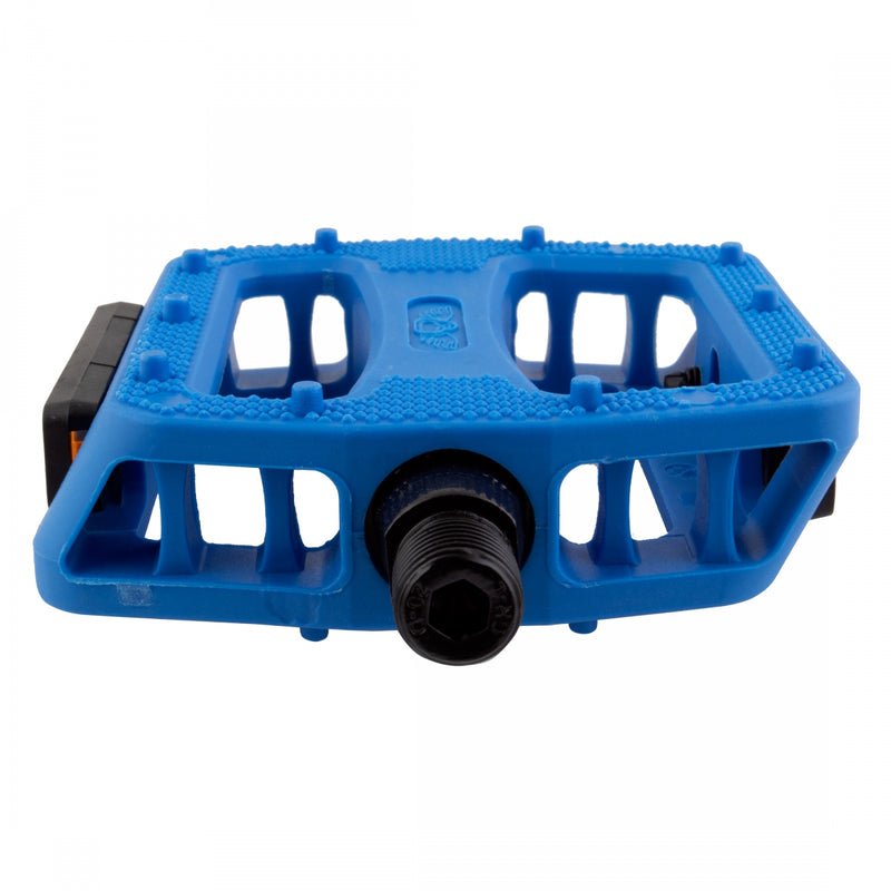 Load image into Gallery viewer, SE Bikes 12 O-Clock Platform Pedals 9/16&quot; Chomoly Spindle Nylon Molded Pins Blue
