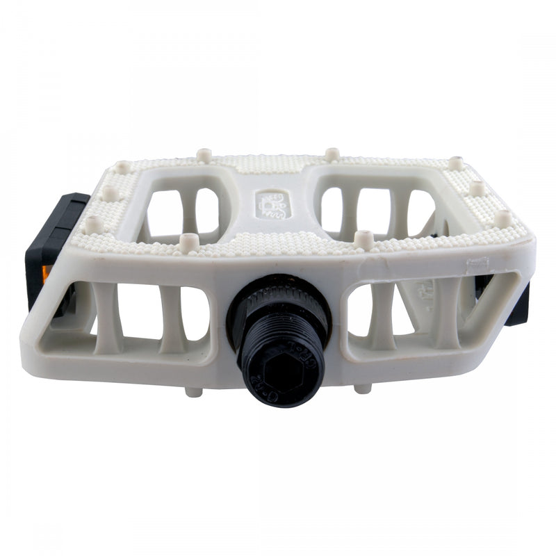 Load image into Gallery viewer, SE Bikes 12 O-Clock Platform Pedals 9/16&quot; Chomoly Axle Nylon Molded Pins White
