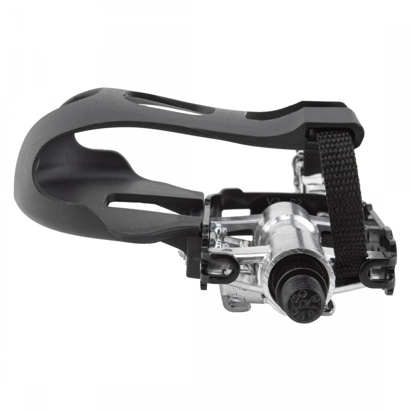 Load image into Gallery viewer, Sunlite Training Bike Pedals SPD 9/16&quot; Alloy Body Toe Clip Included Black/Silver
