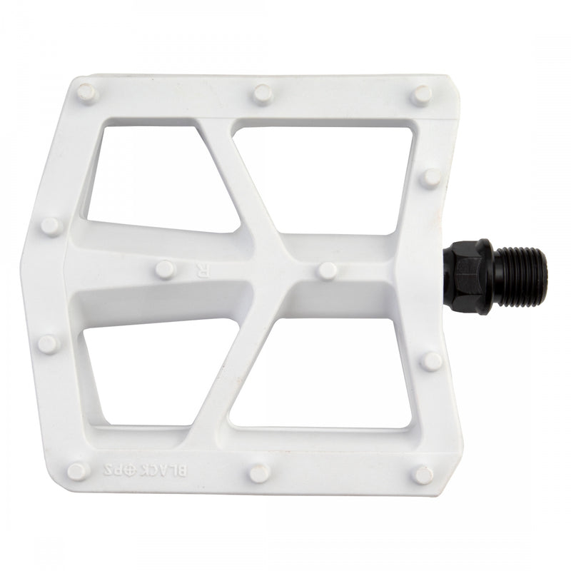 Load image into Gallery viewer, Black Ops T-Bar Pedals 9/16&quot; Chromoly Axle Nylon Fiber Body Molded Pins White
