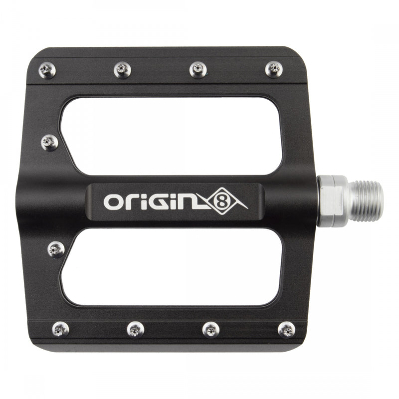 Load image into Gallery viewer, Origin8 RAZR Platform Pedals 9/16&quot; Chromoly Axle Alloy Body Removable Pins Black
