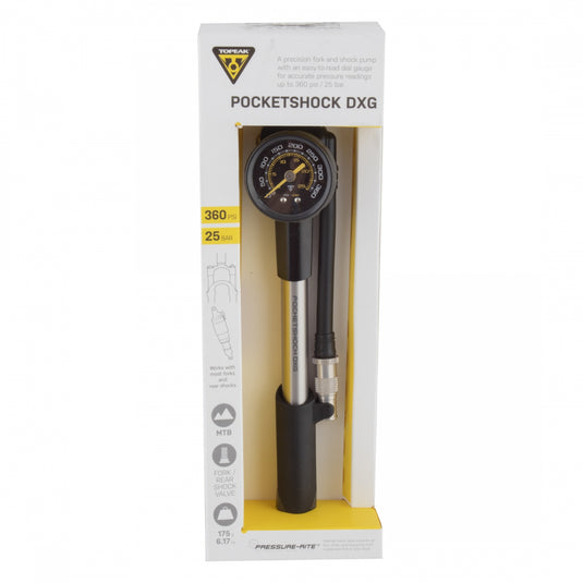 Topeak Pocketshock DXG Aluminum 300 PSI Fork Shock Pump: Black Silver