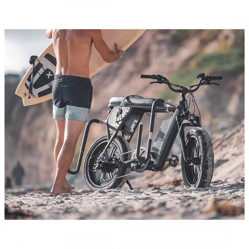 Load image into Gallery viewer, Moved By Bikes Moped &amp; E-Bike Rack Surfboard Carrier Bolt-on Boards up to 12ft Black

