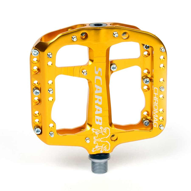 Load image into Gallery viewer, Chromag Scarab Platform Pedals 9/16" Concave Aluminum Body 24 Tunable Pins Gold
