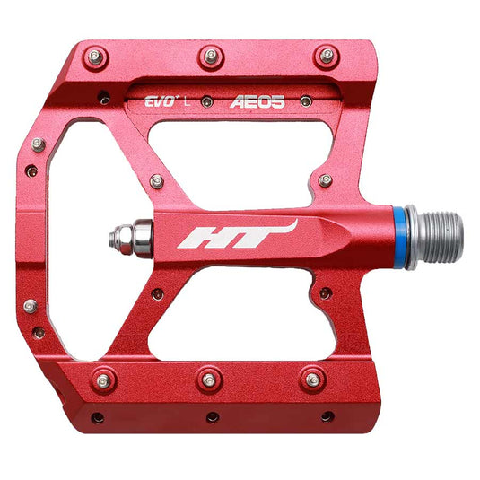 HT Components AE05 EVO+ Platform Pedals, Body: Aluminum, Spindle: Cr-Mo, 9/16'', Red, Pair