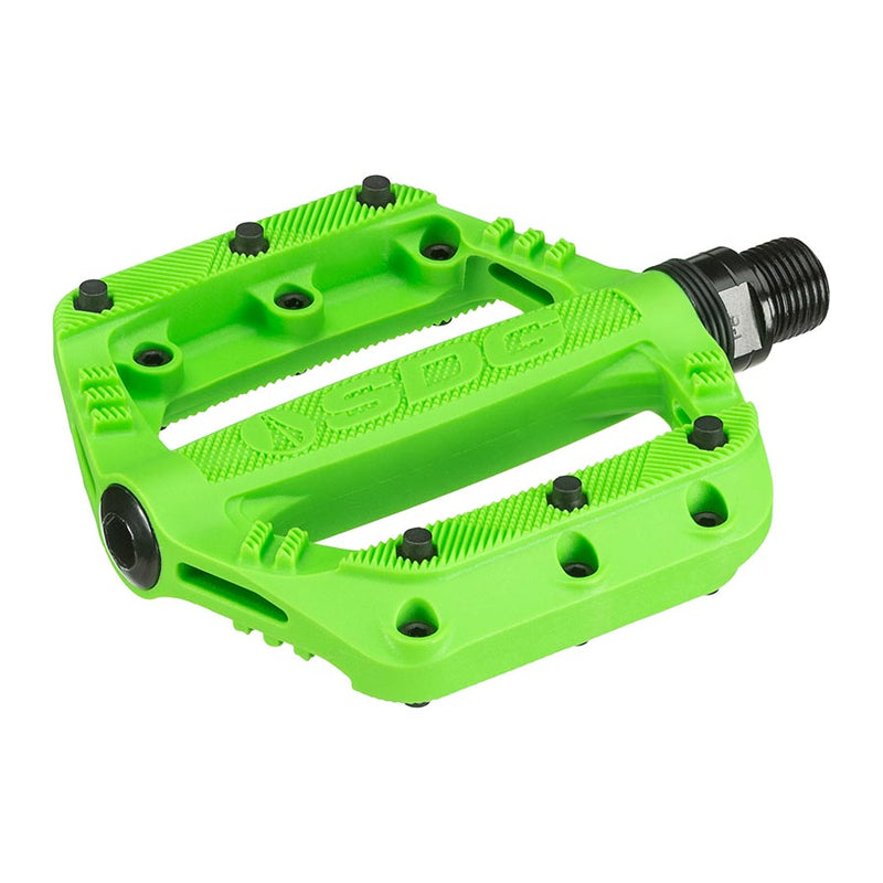 Load image into Gallery viewer, SDG Slater 90 Kids Platform Pedals 9/16" Nylon Body Removable Pins Neon Green
