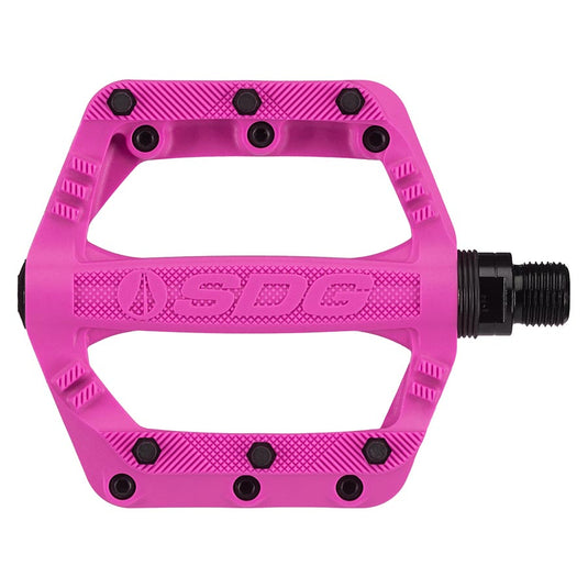 SDG Slater 90 Kids Platform Pedals 9/16" Composite Body Removable Pins Neon Pink