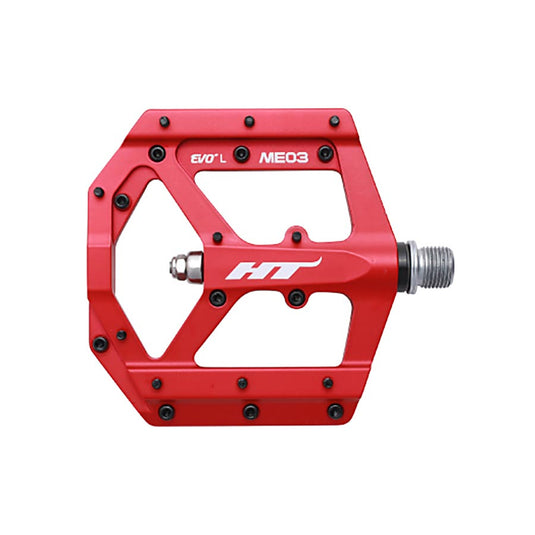 HT Components ME03 EVO+ Platform Pedals, Body: Aluminum, Spindle: Cr-Mo, 9/16'', Red, Pair