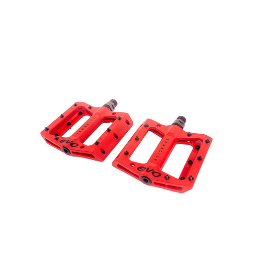 EVO Tenacity Platform Pedals, Body: Nylon, Spindle: Cr-Mo, 9/16'', Red, Pair