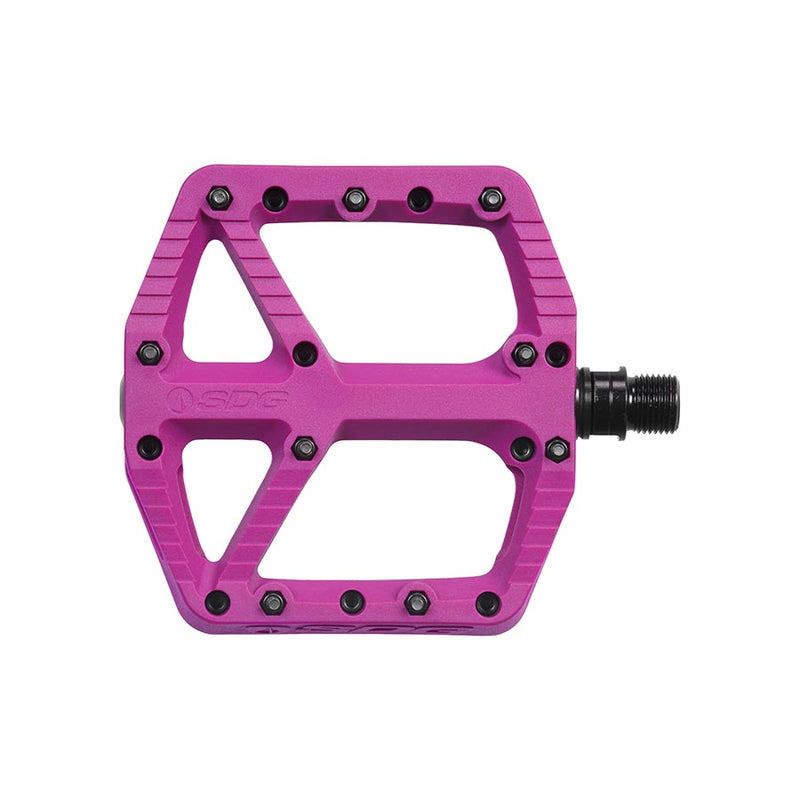 Load image into Gallery viewer, SDG Comp Platform Pedals 9/16" Axle Composite Body 18 Replaceable Pins Purple
