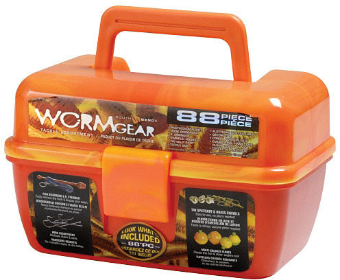 Load image into Gallery viewer, South Bend Wormgear Tackle Box 88-Piece Orange Fishing Accessories Set
