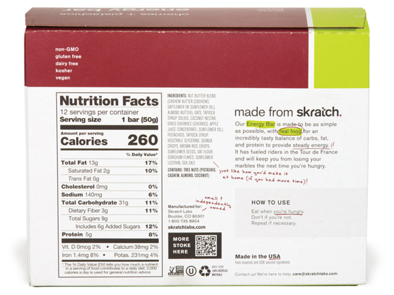 Load image into Gallery viewer, Skratch Labs Anytime Energy Bars: Cherry Pistachio - Fuel Your Day Anytime! Pack of  12
