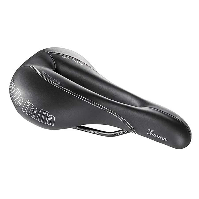 Load image into Gallery viewer, Selle Italia Donna Gel Flow Saddle - Black 152mm Width Manganese Rails
