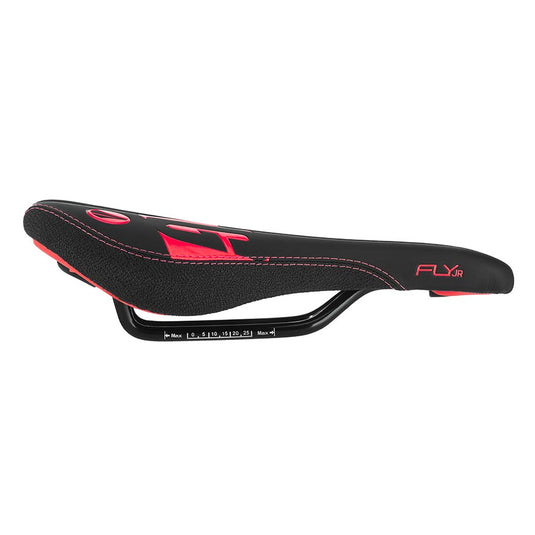 SDG Fly Jr Saddle - Black/Red 122mm Width 2pc Top With Durable Cordura Sides