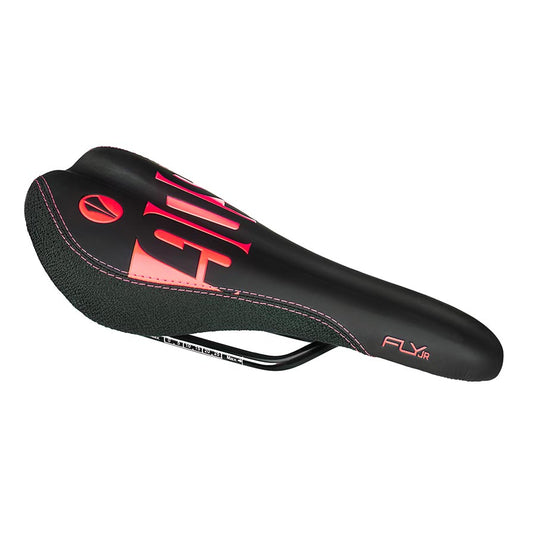 SDG Fly Jr Saddle - Black/Red 122mm Width 2pc Top With Durable Cordura Sides