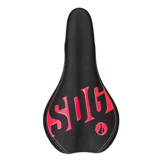 SDG Fly Jr Saddle - Black/Red 122mm Width 2pc Top With Durable Cordura Sides