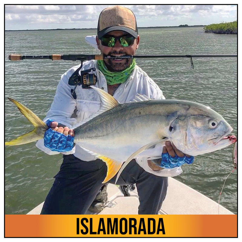 Load image into Gallery viewer, Glacier Glove Islamorada Sun Gloves in Blue Camo - Stay Protected in Style!
