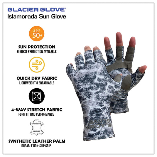 Glacier Glove Islamorada Sun Gloves in Gray Camo - Stay Protected in Style!