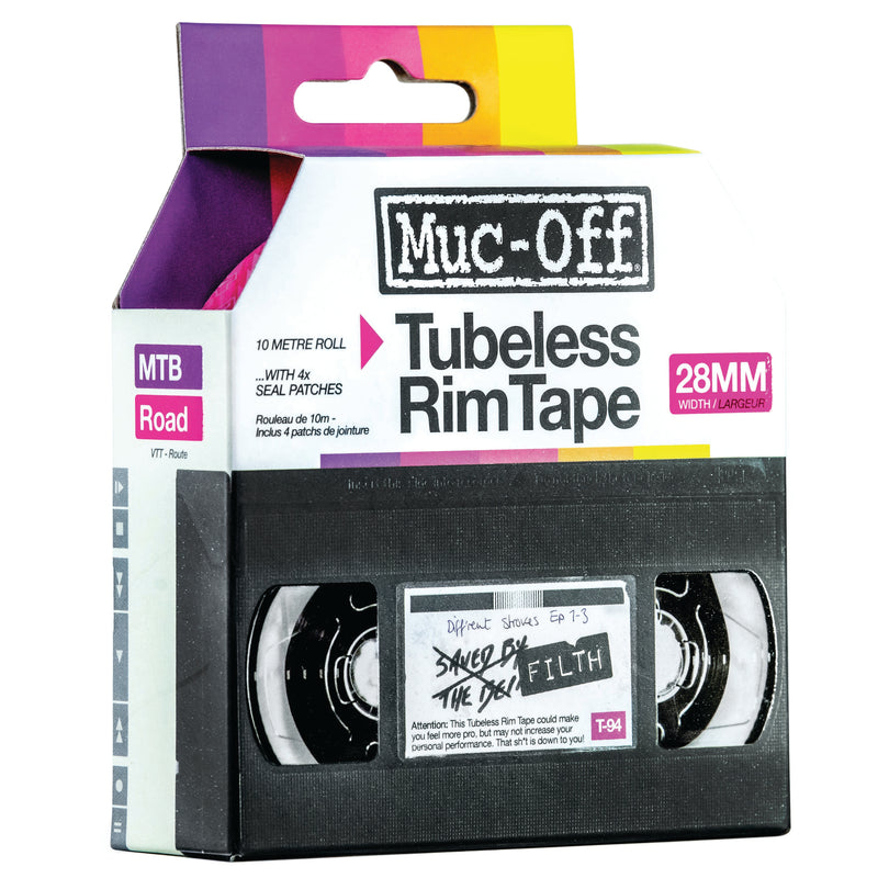 Load image into Gallery viewer, Muc-Off Tubeless Rim Tape 10m Length Roll 28mm Width Adhesive Semi Transparent
