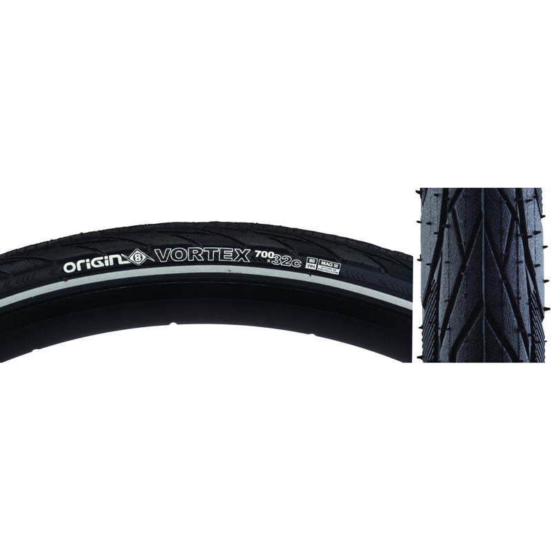 Load image into Gallery viewer, Pack of 2 Origin8 Vortex 700x32 Wire TPI 85 Black/Black Reflective Road Tire

