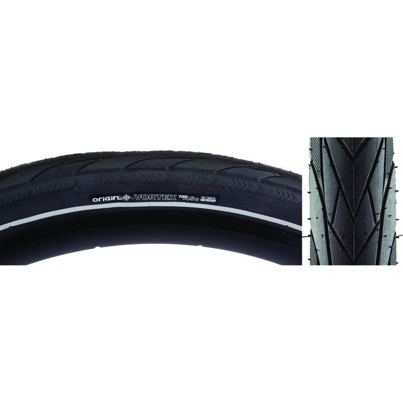 Load image into Gallery viewer, Pack of 2 Origin8 Vortex 700x45 Wire TPI 60 Black/Black Reflective Road Tire
